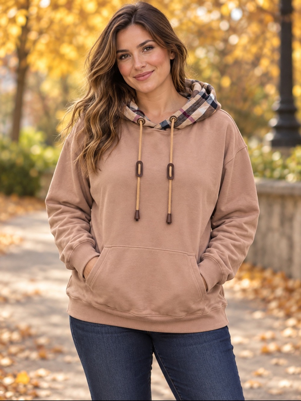 Burberry Tan Hoodie with Signature Check Lined Hood. NWT